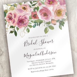 Budget Roze Floral Bridal Shower Uitnodiging