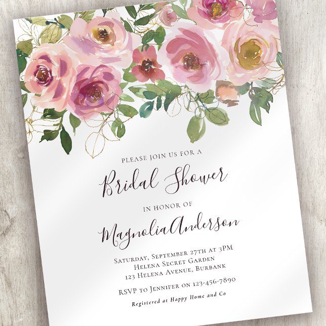 Budget Roze Floral Bridal Shower Uitnodiging (Creator heeft geüpload)