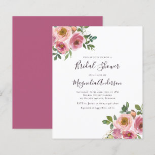 Budget Roze Floral Bridal Shower Uitnodiging
