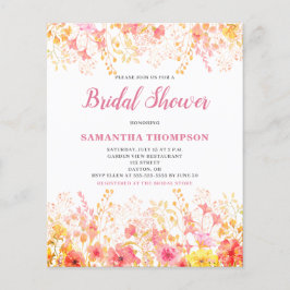 Budget Roze Floral Bridal Shower Uitnodiging Flyer