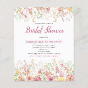 Budget Roze Floral Bridal Shower Uitnodiging Flyer