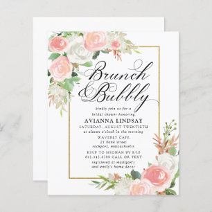Budget roze Floral Brunch Bubble Invite