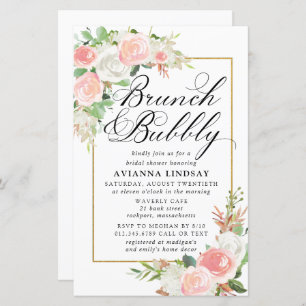Budget roze Floral Brunch Bubble Invite