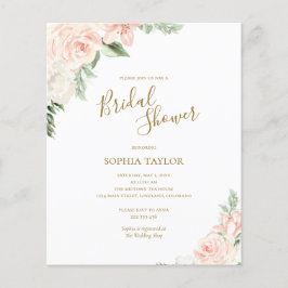 Budget Roze Floral Budget Bridal Shower Uitnodigin