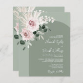 Budget roze Floral Eucalyptus Sage Wedding Uitnodi (Voorkant / Achterkant)