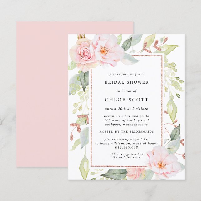 Budget Roze Floral Gold Bridal Shower (Voorkant / Achterkant)