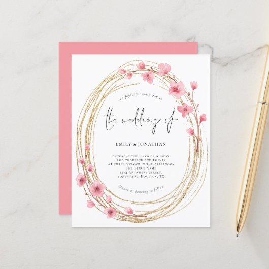 Budget roze Floral Lijst Script Weddenschap (Voorkant / Achterkant in situ)