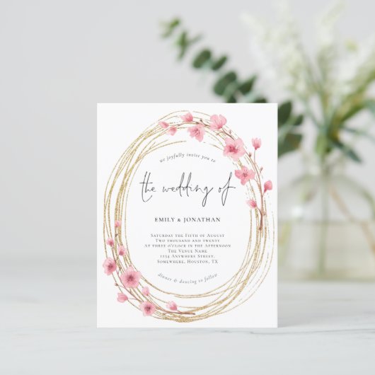 Budget roze Floral Lijst Script Weddenschap (Staand voorkant)