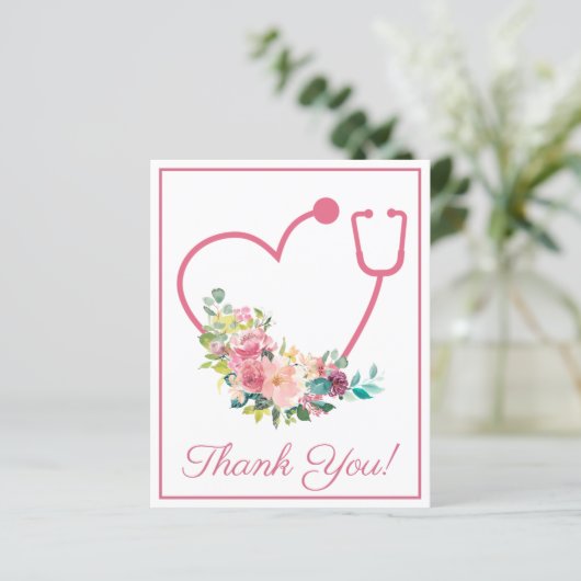 BUDGET Roze Floral Stethoscoop Hartelijk dank (Staand voorkant)