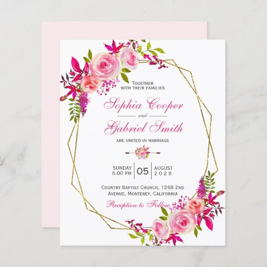 Budget Roze Floral | Uitnodiging tot het indienen (Voorkant / Achterkant)