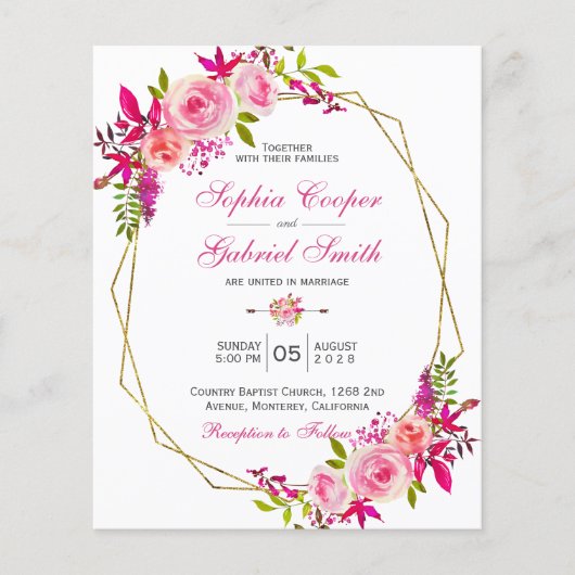 Budget Roze Floral | Uitnodiging tot het indienen  (Voorkant)