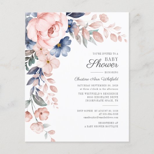 Budget roze Floral Uitnodiging van het Manuscript  (Voorkant)