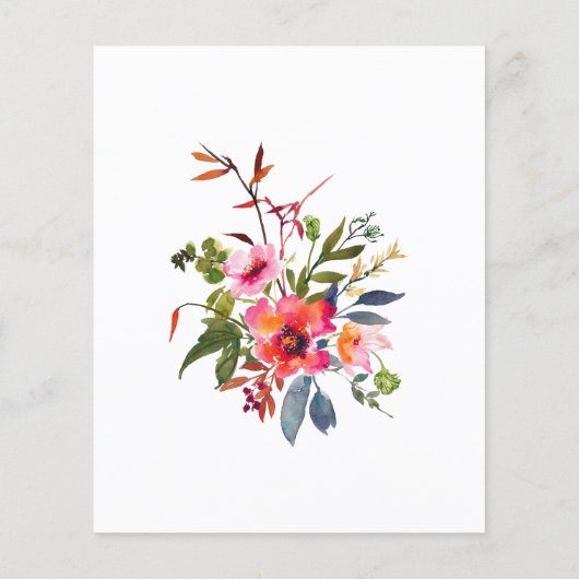 Budget Roze Floral Wedding Uitnodiging (Achterkant)