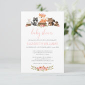 Budget Roze Floral Woodland Animals Baby shower Kaart (Staand voorkant)