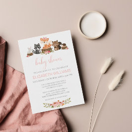 Budget Roze Floral Woodland Animals Baby shower Kaart