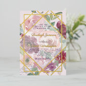Budget Roze florale en goudgeometrische vormgeving Folie Uitnodiging (Staand Voorkant)