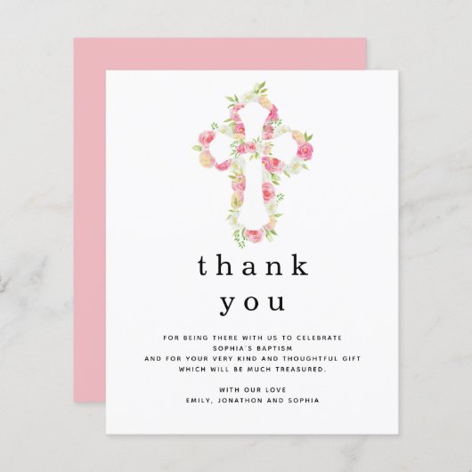 Budget roze Florals Cross Baptisme Dank u (Voorkant / Achterkant)