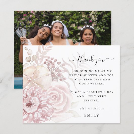 Budget Roze Florals Foto Vrijgezellenfeest Dank u (Voorkant / Achterkant)