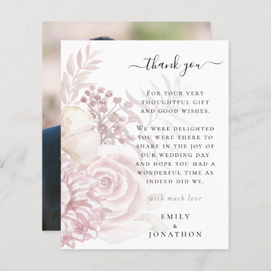 Budget Roze Florals Foto Weduwschap Bedankt (Voorkant / Achterkant)