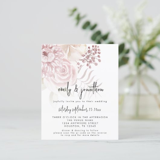 Budget roze Florals het Manuscript QR de CodeWedde (Staand voorkant)