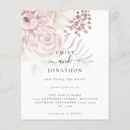 Budget roze Florals Informal Script Weddenschap (Voorkant)