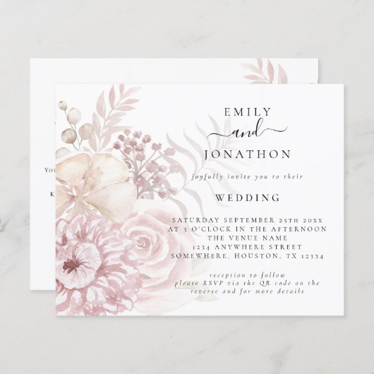 Budget roze Florals QR Code Weddenschap (Voorkant / Achterkant)