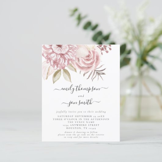 Budget roze Florals QR Code Weddenschap (Staand voorkant)