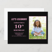 Budget roze foto 10e verjaardag uitnodiging (Voorkant / Achterkant)