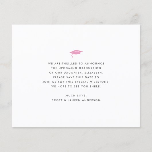 Budget Roze Foto Opslaan Datum Afstuderen Uitnodig (Achterkant)