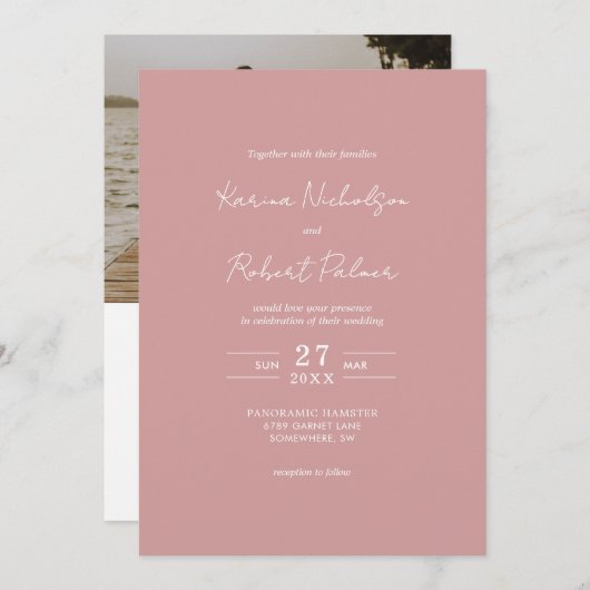 Budget roze Foto QR Code RSVP Weddenschap Kaart (Voorkant / Achterkant)