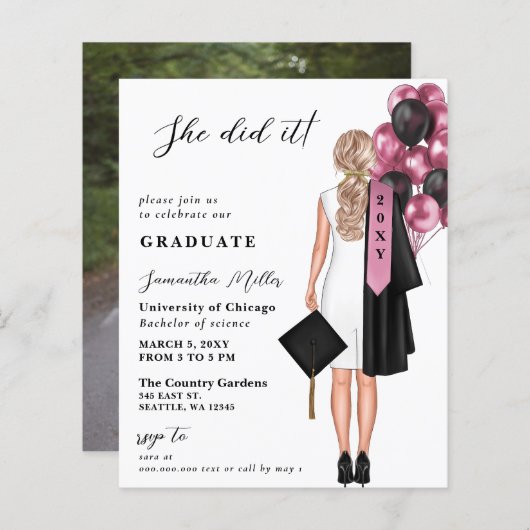 Budget roze foto ze deed het Afstuderen (Voorkant / Achterkant)