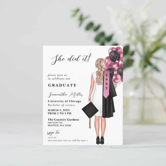 Budget roze foto ze deed het Afstuderen (Staand voorkant)