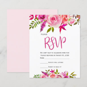 Budget roze Fuchsia Botanical Floral Wedding RSVP