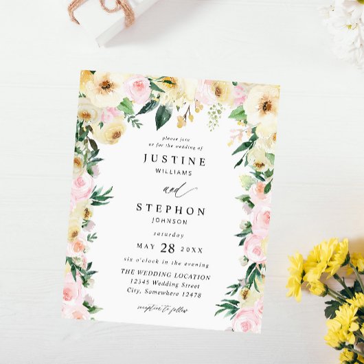 Budget Roze & Gele Bloem Bruiloft Flyer