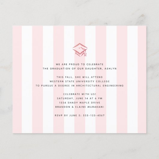 Budget roze glitter 3 foto afstuderen uitnodiging (Achterkant)