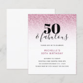 Budget roze Glitter 50 & Fabulous Birthday Invite (Voorkant / Achterkant)