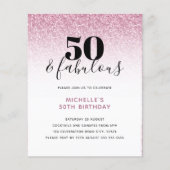 Budget roze Glitter 50 & Fabulous Birthday Invite (Voorkant)