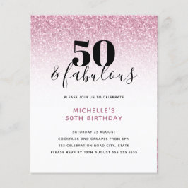 Budget roze Glitter 50 & Fabulous Birthday Invite