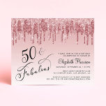 Budget Roze Glitter 50e Verjaardagsfeest Uitnodigi<br><div class="desc">Elegant,  chic en budgetvriendelijk,  50ste verjaardagsfeest met "50 & Fabulous",  in stijlvol schrift geschreven tegen een roze achtergrond met roze en roos gouden faux glitter die neervalt. Je kunt je personaliseren met haar naam en partijgegevens.</div>