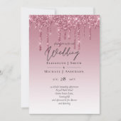 BUDGET Roze Glitter Bruiloft Uitnodigingen (Voorkant)