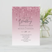 BUDGET Roze Glitter Bruiloft Uitnodigingen (Staand voorkant)