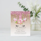 BUDGET Roze Glitter Eenhoorn Meisjes Verjaardagsui (Staand voorkant)