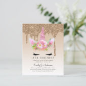 BUDGET Roze Glitter Eenhoorn Meisjes Verjaardagsui (Staand voorkant)