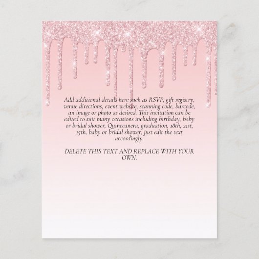 BUDGET Roze Glitter Eenhoorn Meisjes Verjaardagsui Flyer (Achterkant)