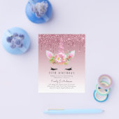 BUDGET Roze Glitter Eenhoorn Meisjes Verjaardagsui Flyer (Enkel)