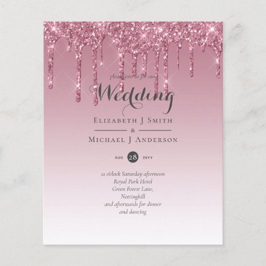 BUDGET Roze Glitter Huwelijksuitnodigingen (Voorkant)