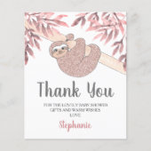 Budget Roze Glitter Luiaard Baby Shower Bedankt (Voorkant)