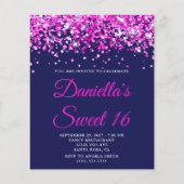 Budget Roze Glitter Navy Zoete 16 Uitnodiging (Voorkant)