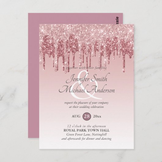 Budget Roze GlITTER Roze Goud TROUWKAART UITNODIGI Briefkaart (Voorkant / Achterkant)