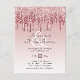 Budget Roze GlITTER Roze Goud TROUWKAART UITNODIGI Briefkaart